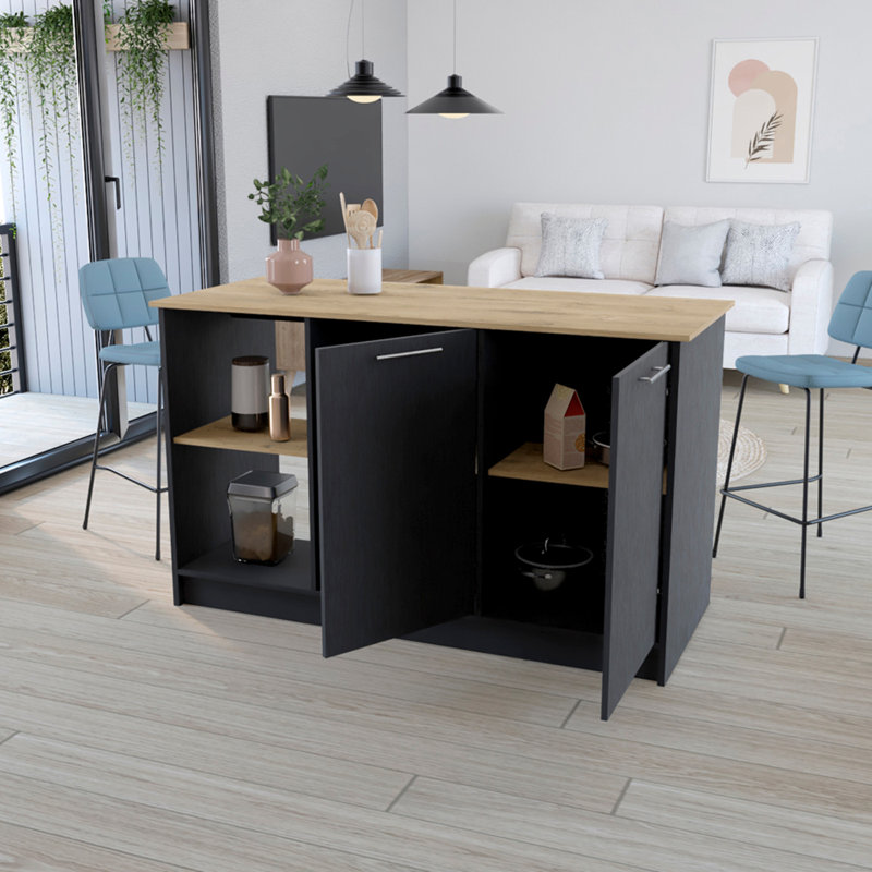 Versatile Kitchen Island with Abundant Storage and Stylish Design for Efficient Cooking, Black/Dark Walnut