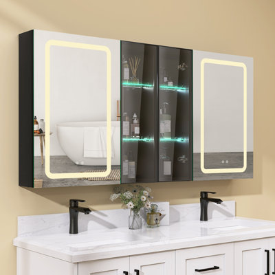 Armoire à pharmacie lumineuse sans cadre à DEL avec miroir et 8 tablettes l 60 po x H 30 po
