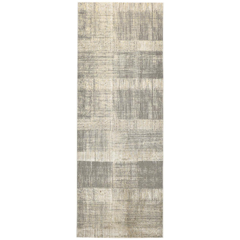 8' Gray And Ivory Abstract Runner Rug