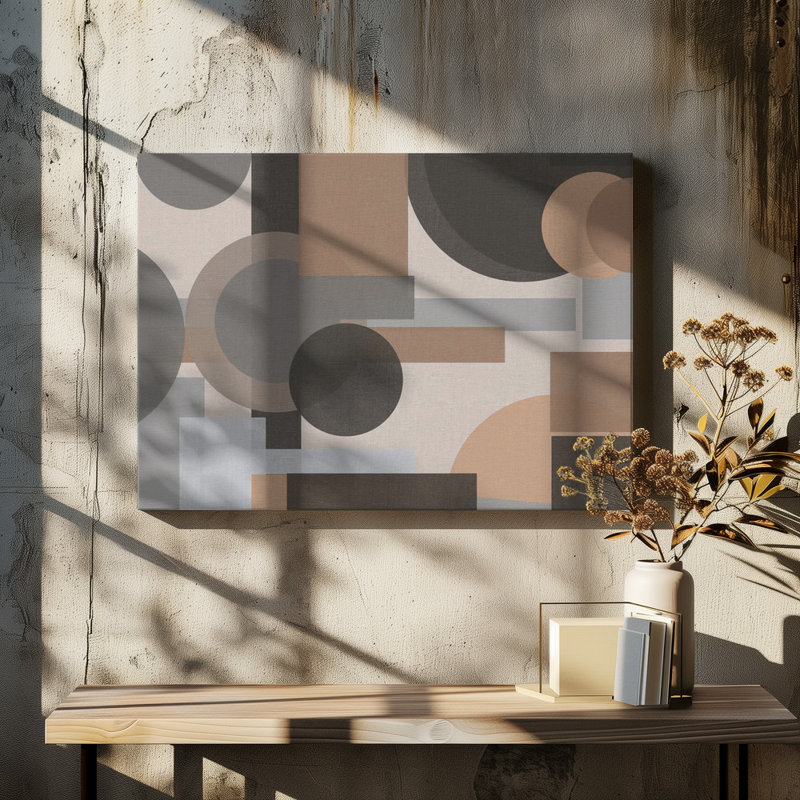 Neutral Geometric Layers by Josie George — Pattern Wall Art, 24 × 16, Framed Canvas, Tan