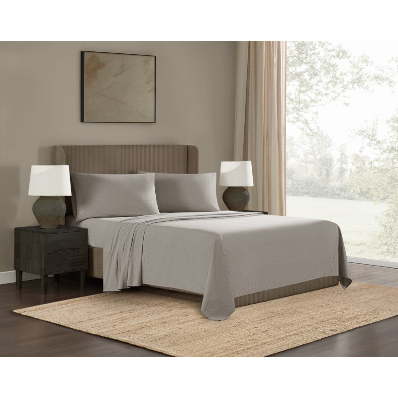 Ensemble de draps Frye, Gris, Ensemble de draps pour grand lit avec 2 taies d'or