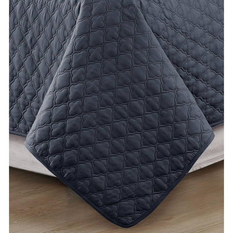 Ensemble de literie réversible carreaux Ogema, Courtepointe simple et 1 taie décorative, Anthracite