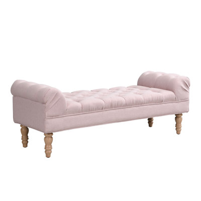 Averleigh Button-Tufted Upholstered End Of Bed Bench With Rolled Arms And Turned Wood Legs