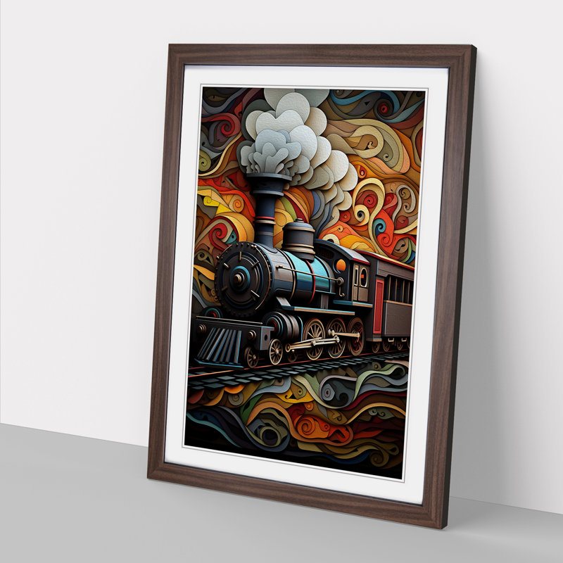 Steam Train Geometric - Framed Print, Walnut, 34" H x 25" W x 2" D
