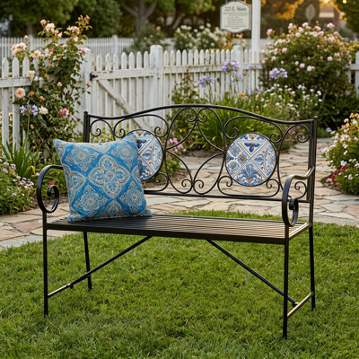 48.5'' W Powder Coated Steel Outdoor Bench 2-Person Patio Garden Bench