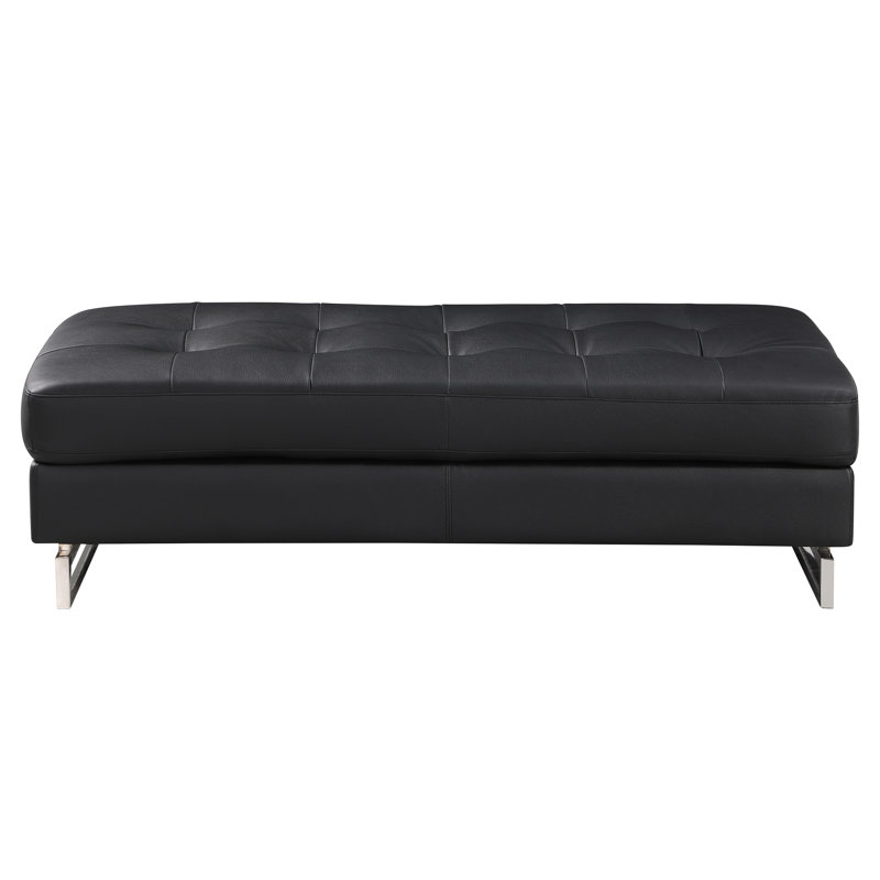 Cuir noir surdimensionné avec assise en bois massif et pieds