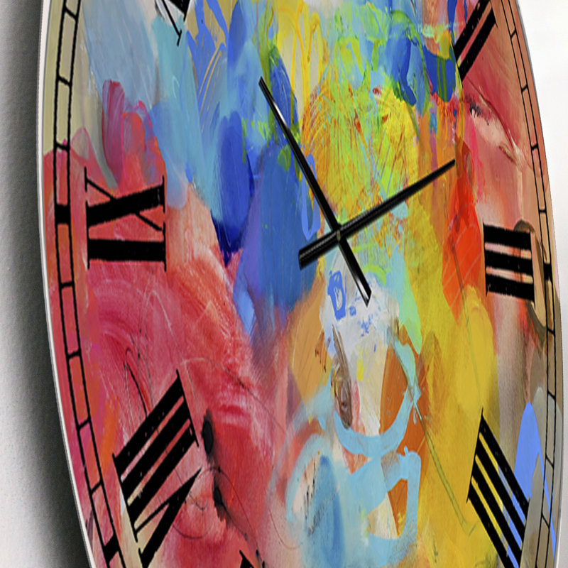 Horloge murale moderne surdimensionnée bleue et jaune Spatters III, Petit