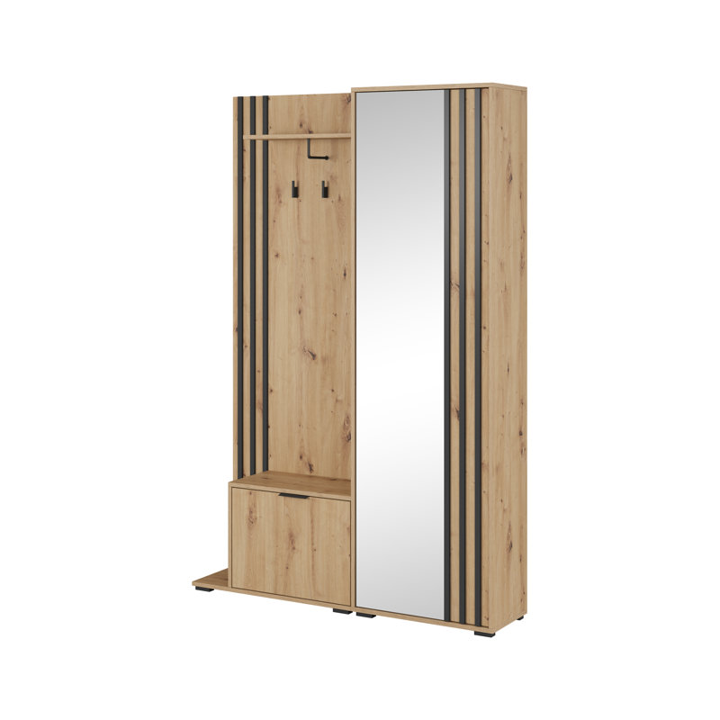 Romul Hall Tree 131cm Wide with Shoe Storage, Brown/Black