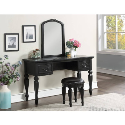 Ensemble de coiffeuse antique avec tabouret et miroir, grande taille (54 po de largeur)