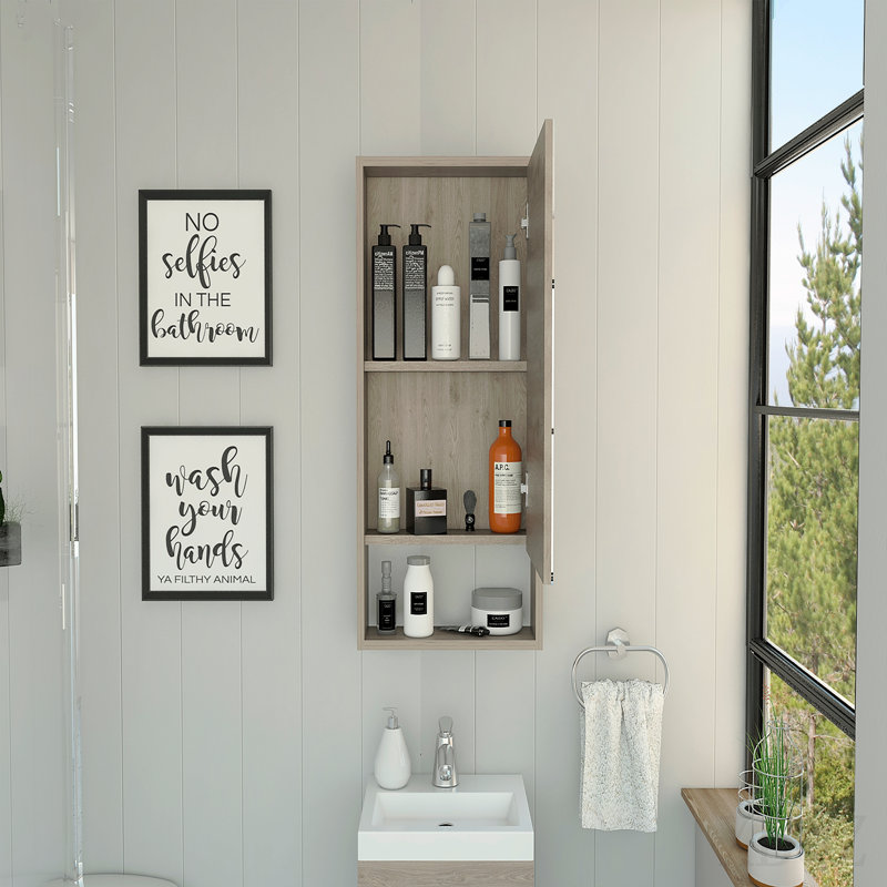 Mariana Medicine Cabinet, One External Shelf, Single Door Mirror Two Internal Shelves -Light Gray, Gray