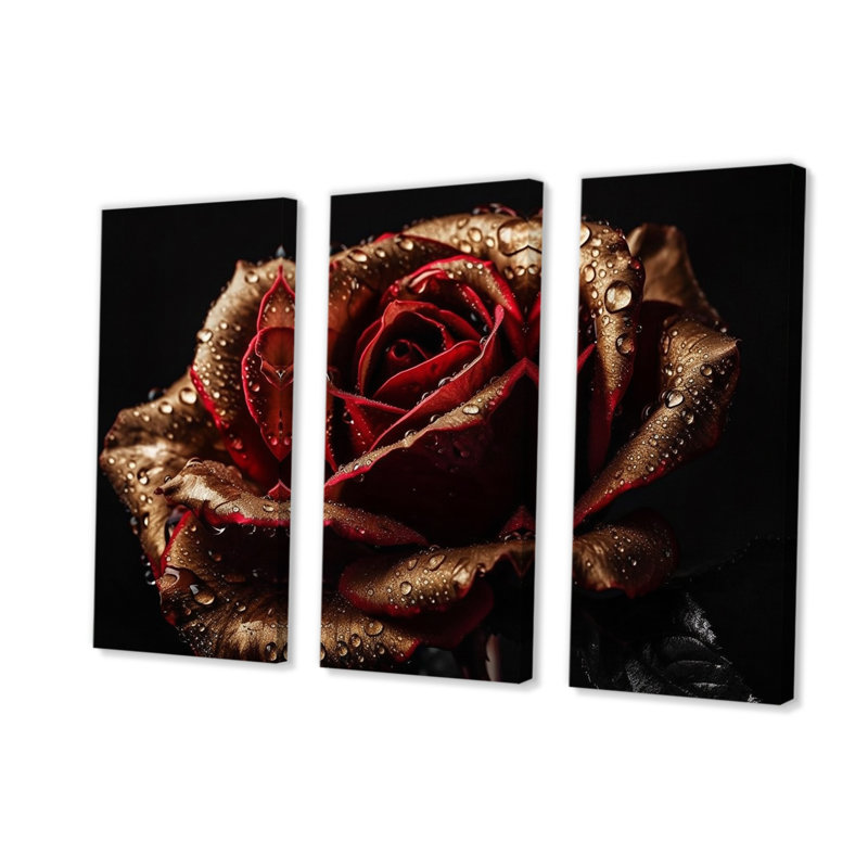 Jenifry, reproduction d'art sur toile, rose rouge, matin, rosée - rose rouge, H 40 po x l 60 po x P 1 po