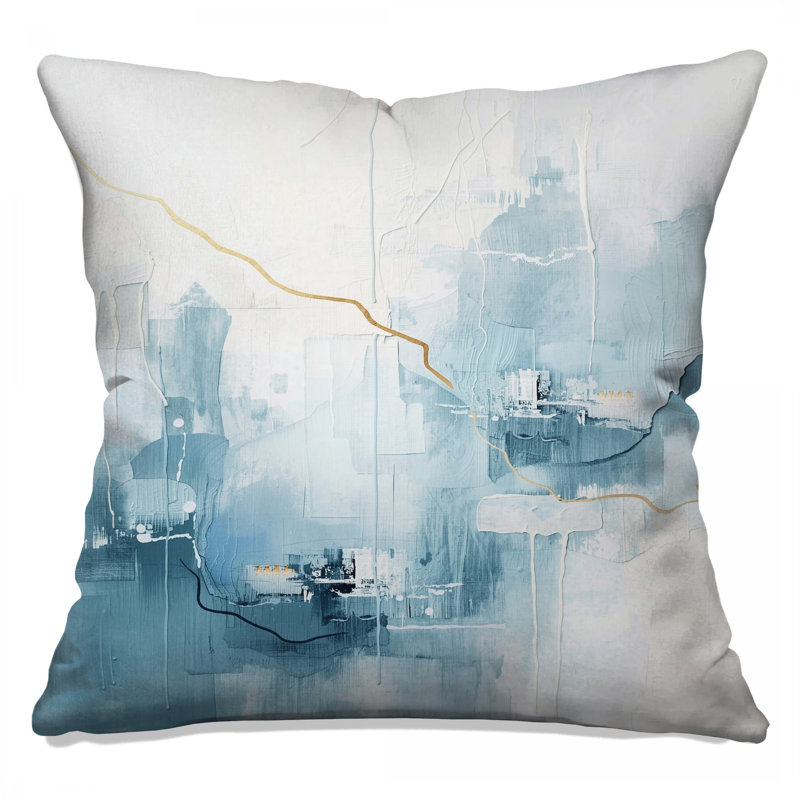 Coussin décoratif abstrait bleu, 14 X 14 pouces