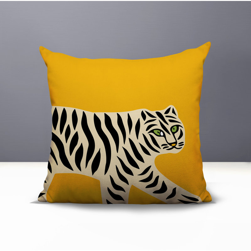 Oreiller carré intérieur / extérieur Gigi Tiger, H 16 po x l 16 po, Jaune