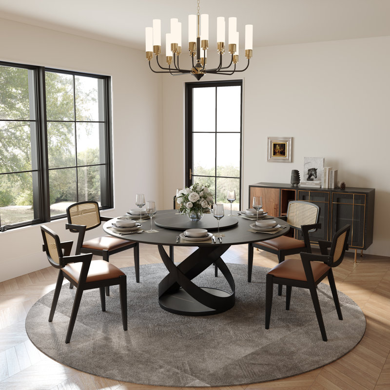 Table de salle à manger rotative Suzzie, H 29,53 po x L 59,06 po x l 59,06 po, Noir, noir, noir, noir