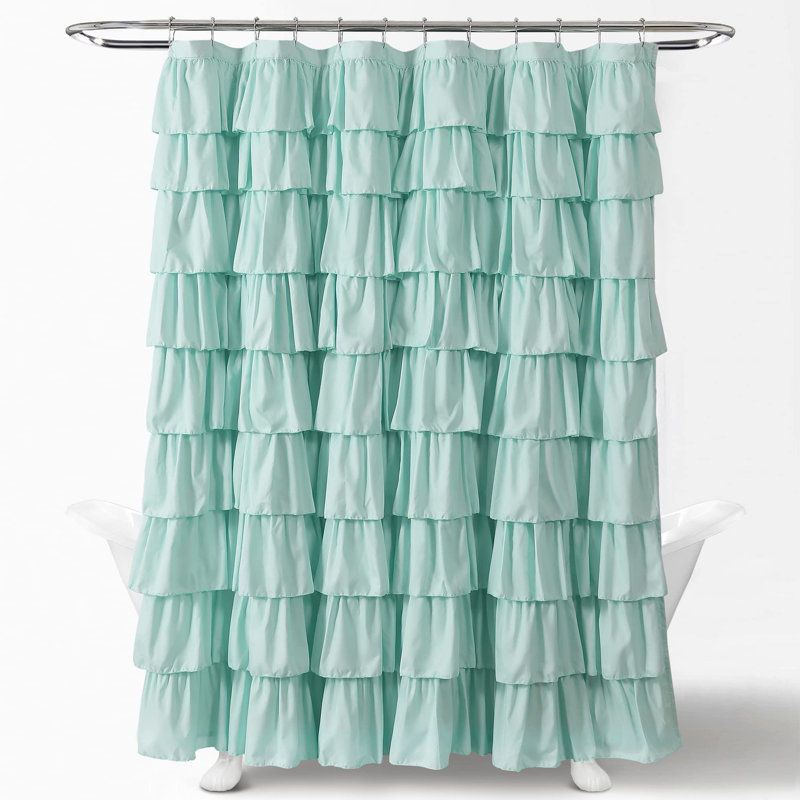 Light Turquoise Ruffle Polyester Shower Curtain, 72" x 72"