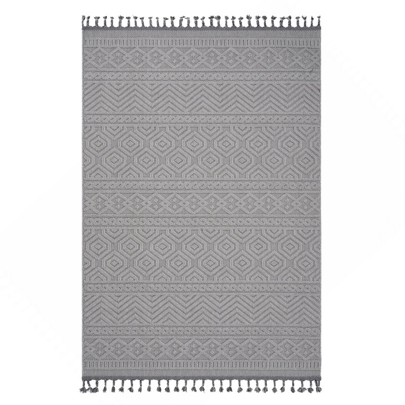 Tapis blanc / géométrique intérieur / extérieur, Rectangle 7 pi 9 po x 10 pi