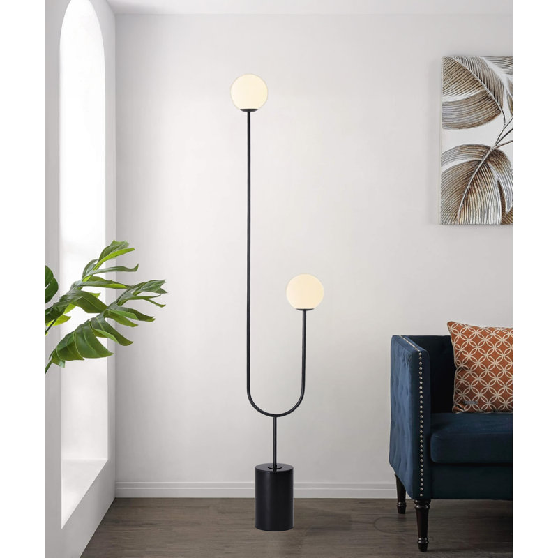 Velio Moon-Like Uma Floor Lamp With 2-Glass Shades, Matte