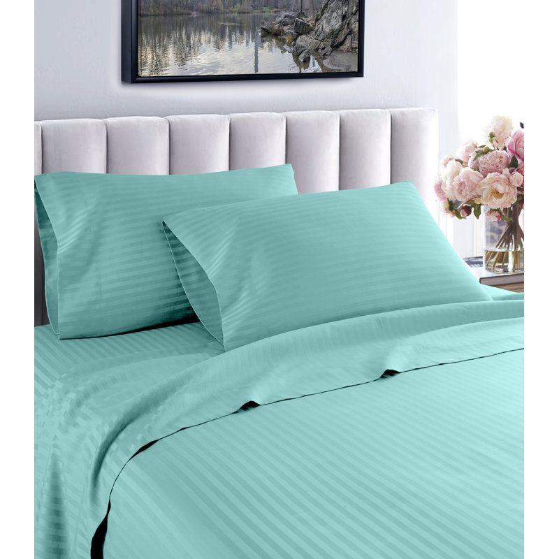 Hotel London Egyptian Cotton Striped Sheet Set, Twin Sheet Set with 1 Pillowcase, Aqua