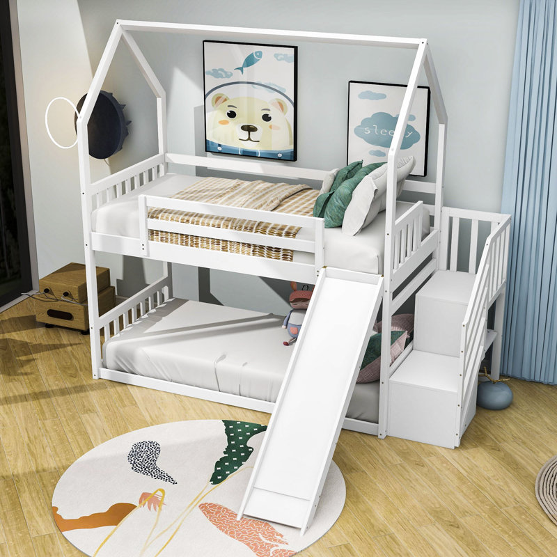 Lit superposé simple au-dessus de simple avec glissière et escalier Pendelton Kids, Blanc