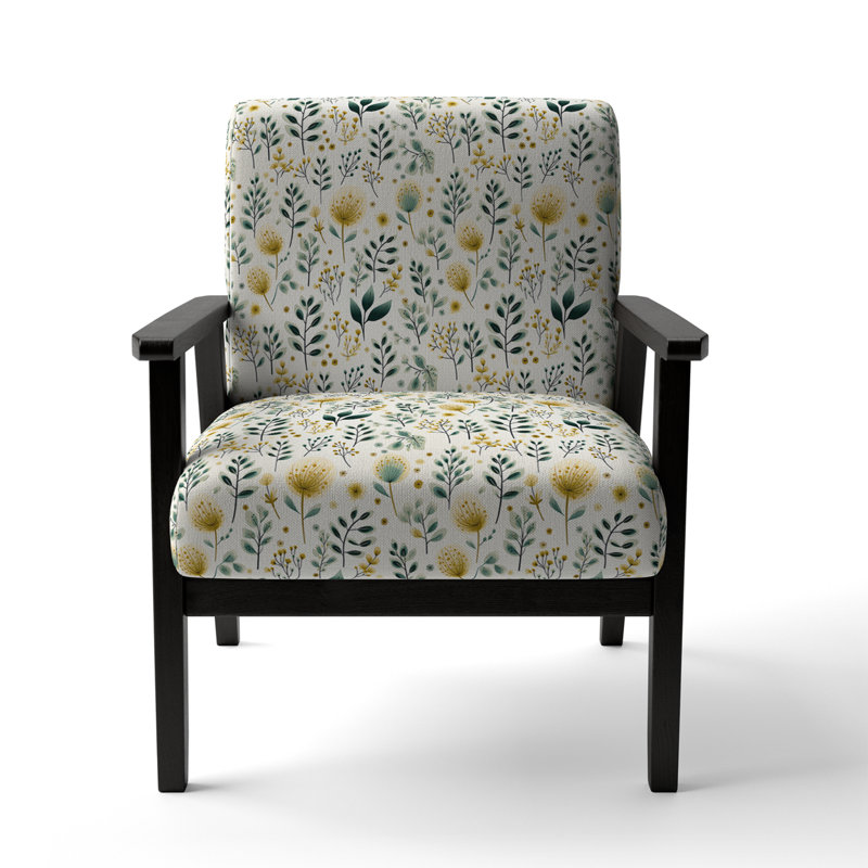 Minimaliste vert et jaune Floral Charm Botanics - Fauteuil rembourré de style campagnard, fauteuil d'appoint vert