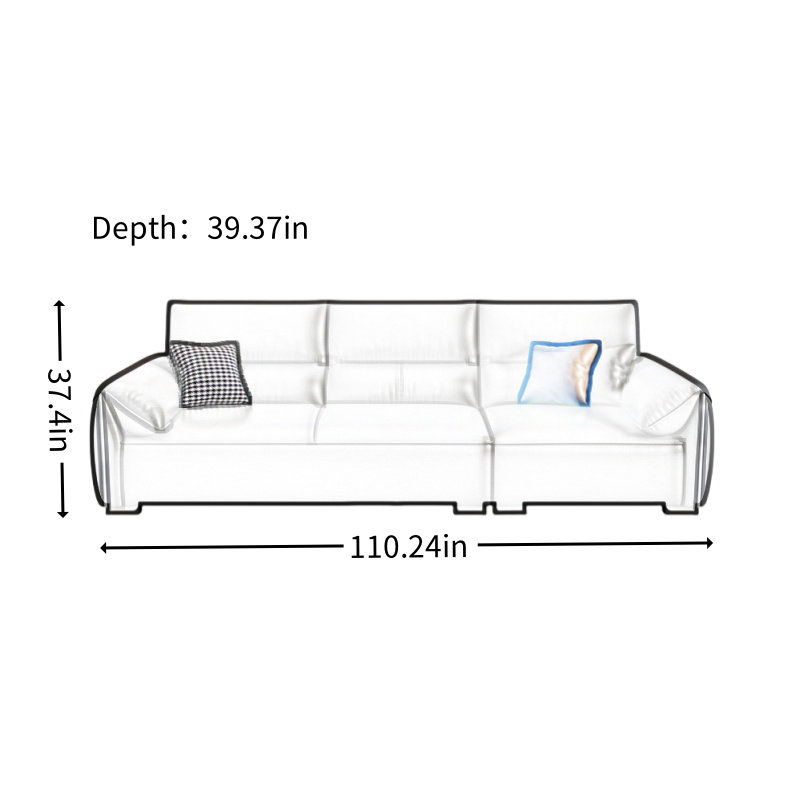 Canapé de salon Minimalist Elephant Ear, H 37,4 po x l 110,24 po x P 39,37 po, 4, Noir