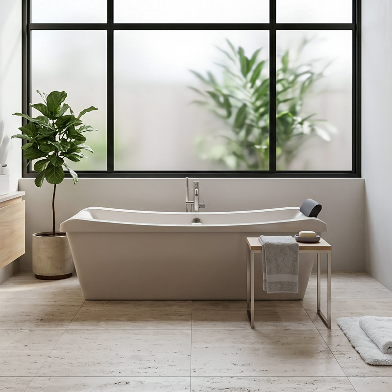 68" x 29" Freestanding Soaking Acrylic Bathtub