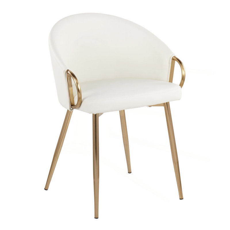 Chaise en métal et similicuir, Blanc, Doré