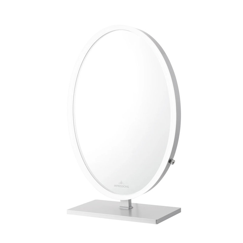 Miroir de table ovale Heiress Plus, Argenté, Bande de lumière DEL, 36,5 po x 23,75 po