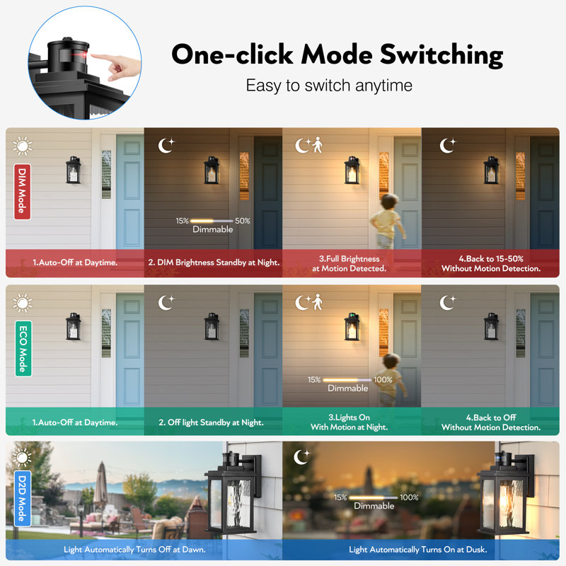 Black Motion Sensor Exterior Lights for House, 2 Pack Dusk to Dawn Outdoor Wall Lights Lantern, Black