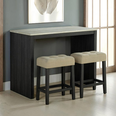 Table de salle à manger 3 pièces, coussins, 2 tabourets, rectangulaire, moderne, beige, noir, gris, rectangulaire, table, sièges, rustique