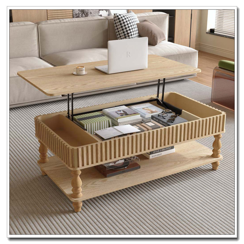Table basse à plateau relevable 47,24 po avec rangement, Bois naturel