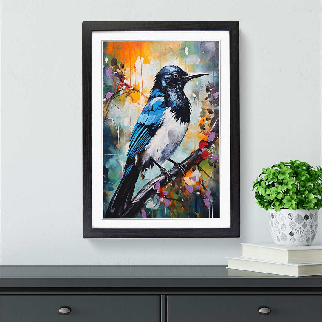Magpie Expressionism Art - Framed Print
