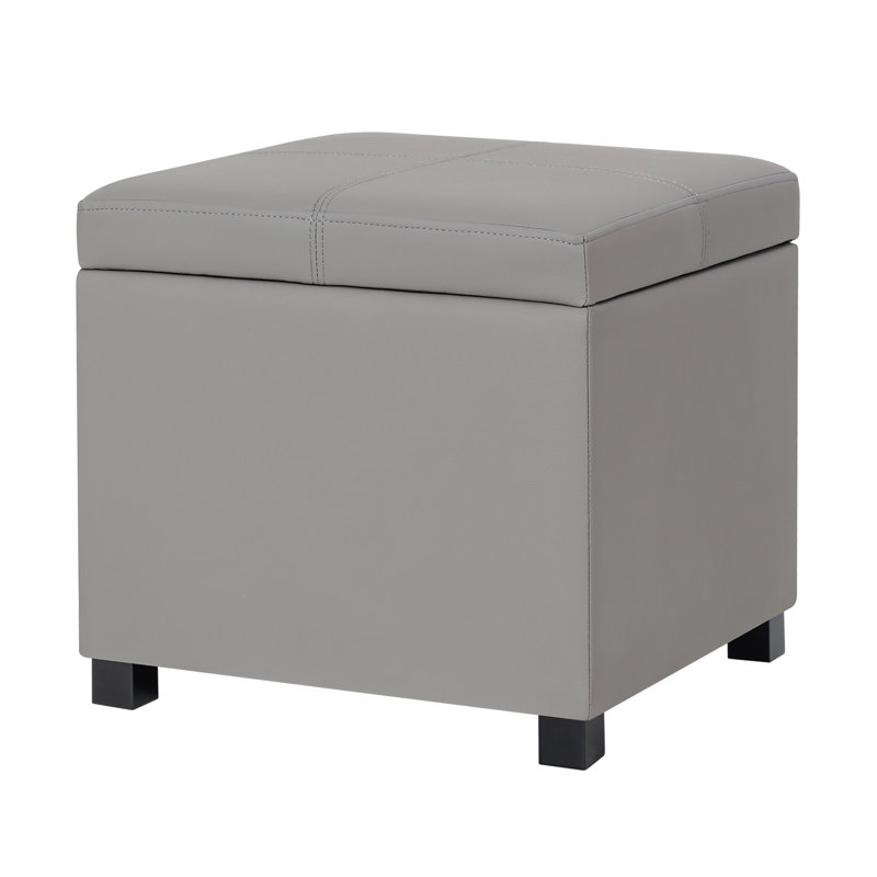 17.3" Square Faux Leather Storage Ottoman, Brown