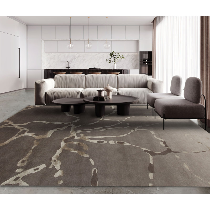 Modern Tibet III Hand Knotted Abstract Area Rug in Graphite, Rectangle 4' x 6'