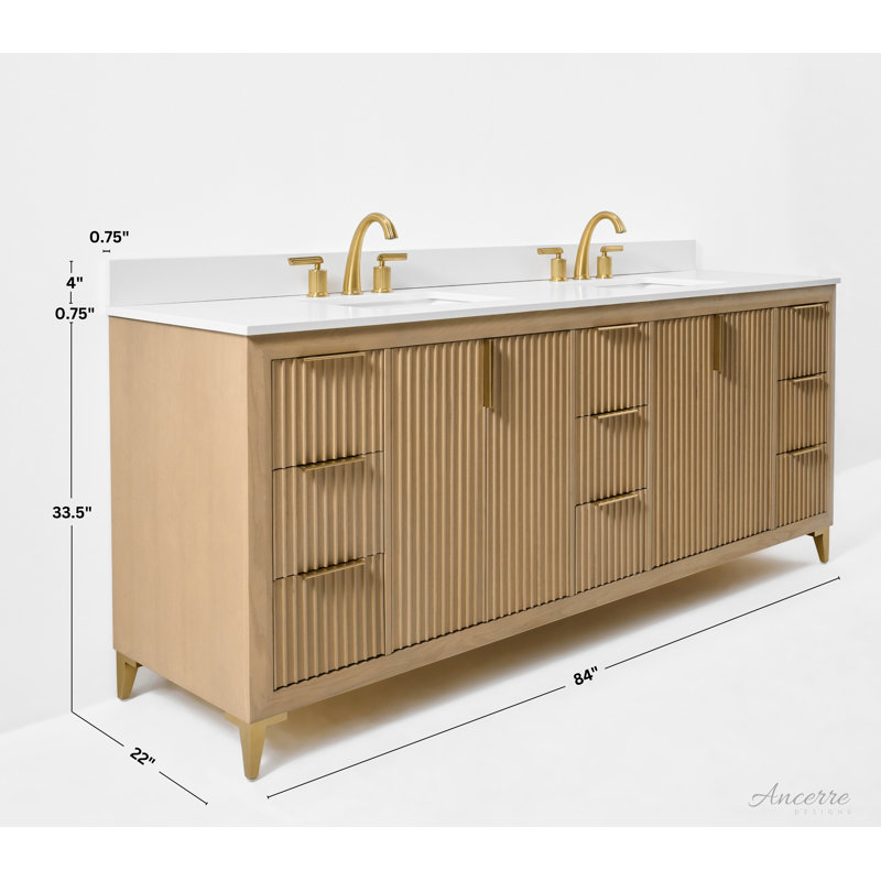 Turlington 84" Freestanding Standard Double Bathroom Vanity with Top, Oak