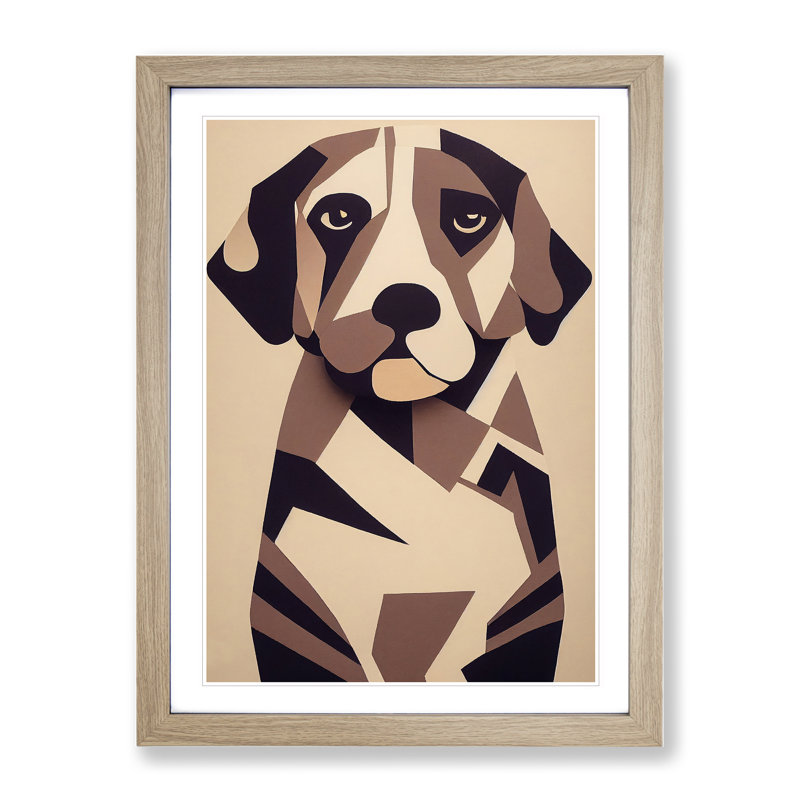 Portrait Of A Dog Abstract - Single Picture Frame Print, 64cm H x 46cm W x 2cm D, Oak Framed