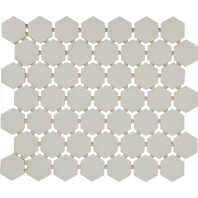 Color Wheel Mosaics 1.5" Hexagon Mosaic (Set of 12), Matte Desert Gray