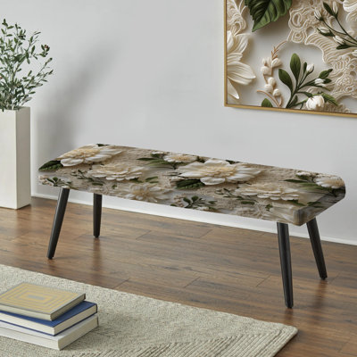 Floral Upholstered Black Bench