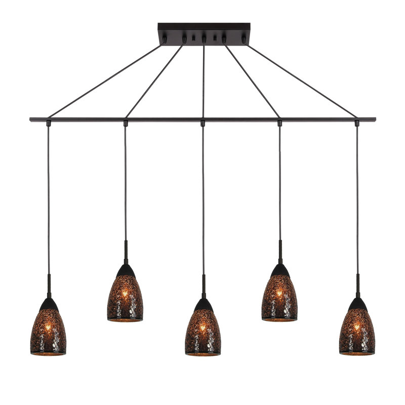 Luminaire suspendu pour îlot de cuisine 5 lumières Murphy, Miroir mosaïque, Nickel satiné