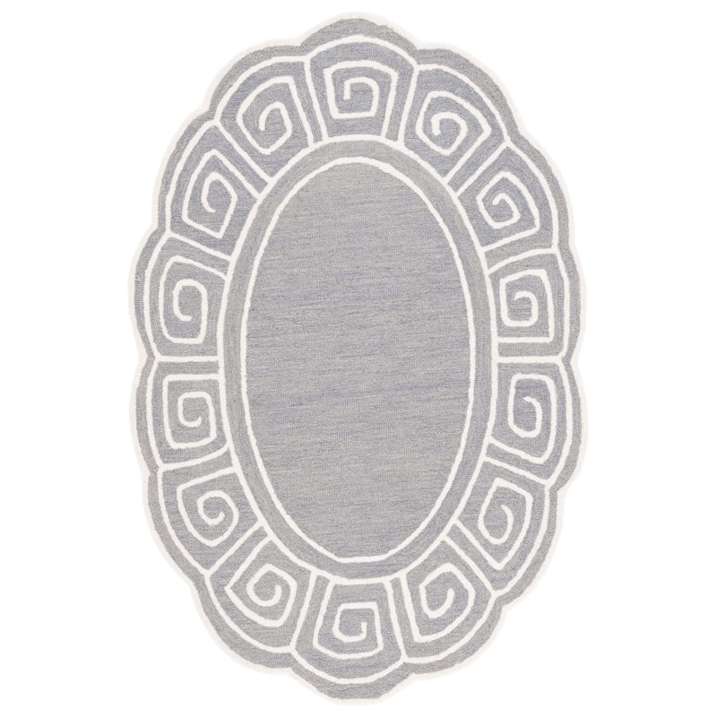 Tapis géométrique en laine / coton touffeté à la main Novelty Portleven, Ovale 6 pi x 9 pi