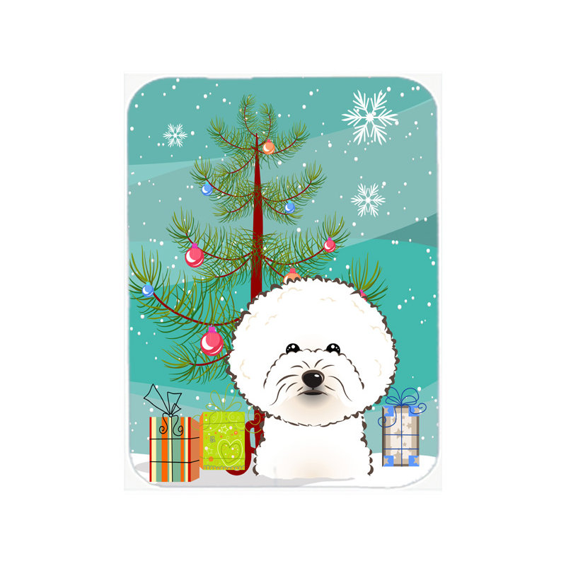 Planche à découper en verre caroline et bichon bichon frisé Under the Christmas Tree