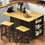 Ensemble d'îlot de cuisine de 48 pouces avec tabourets de bar, prise de courant, supports de rangement, tiroirs, roulettes, abattant-622542088