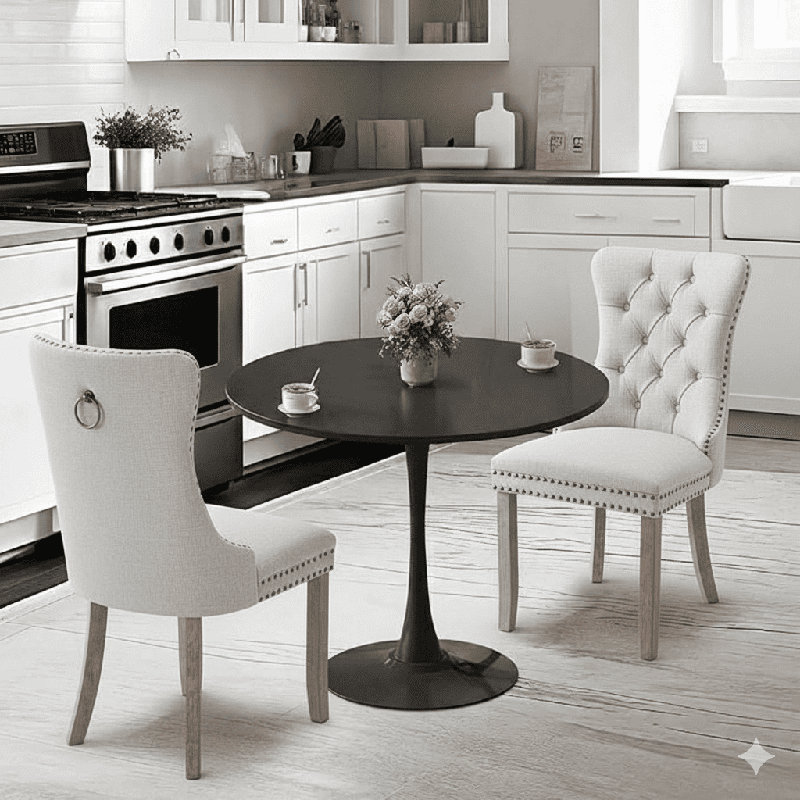 Round Dining Table Sets with 2 chairs, Black, White/Brown