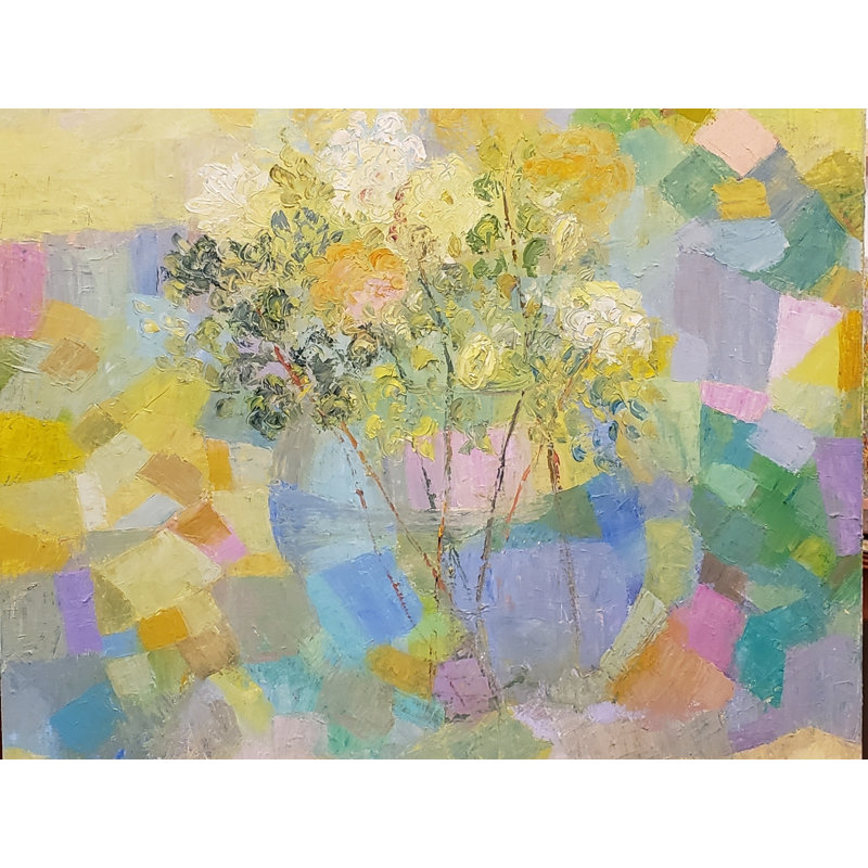 Bol de fleurs par Marsha Heller - Peinture, H 25,25 po x l 31,25 po, Papier avec cadre noir