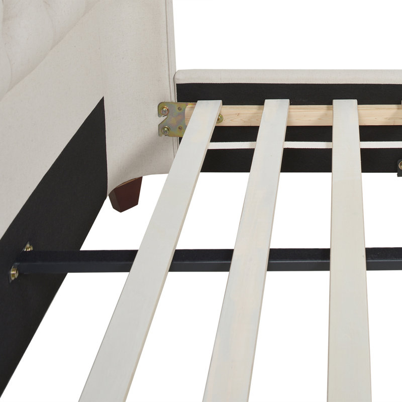 Lit plateforme tapissier très grand Naveen, Lin beige clair
