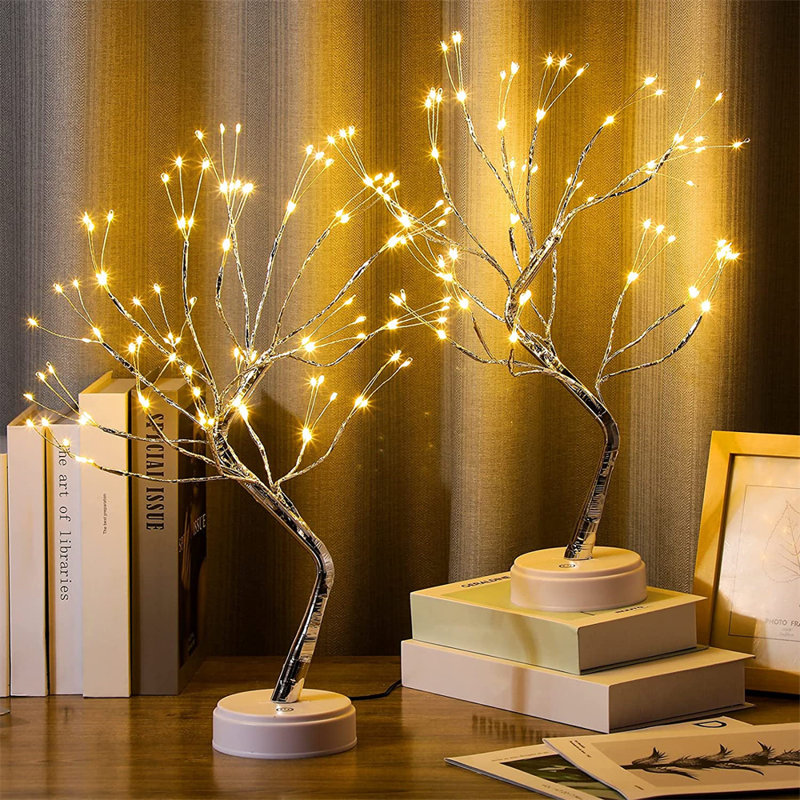 2 Pcs 20" Tabletop Bonsai Tree Light Lamp 108 Led Copper Wire String Lamp Battery/USB Operated DIY Artificial Tree Warm Fairy Light For Indoor Home Bedroom Desktop Christmas Trees Decor