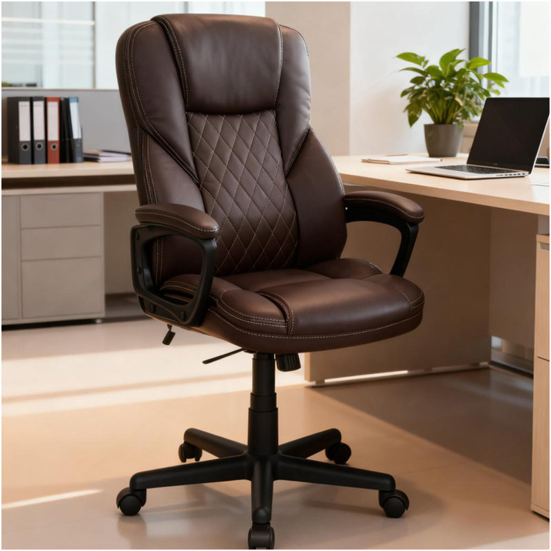 Fauteuil de direction en similicuir avec hauteur réglable et roulettes pivotantes, chaise de bureau ergonomique à haut dossier, pour la maison et le bureau