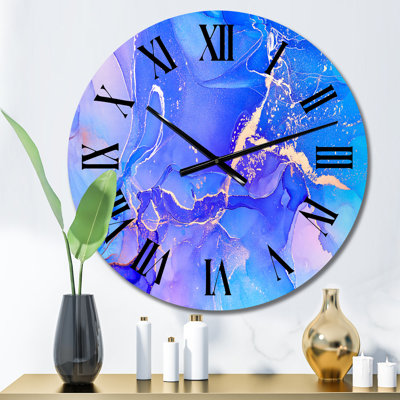 Horloge murale moderne mauve et fuchsia liquide mauve et bleue