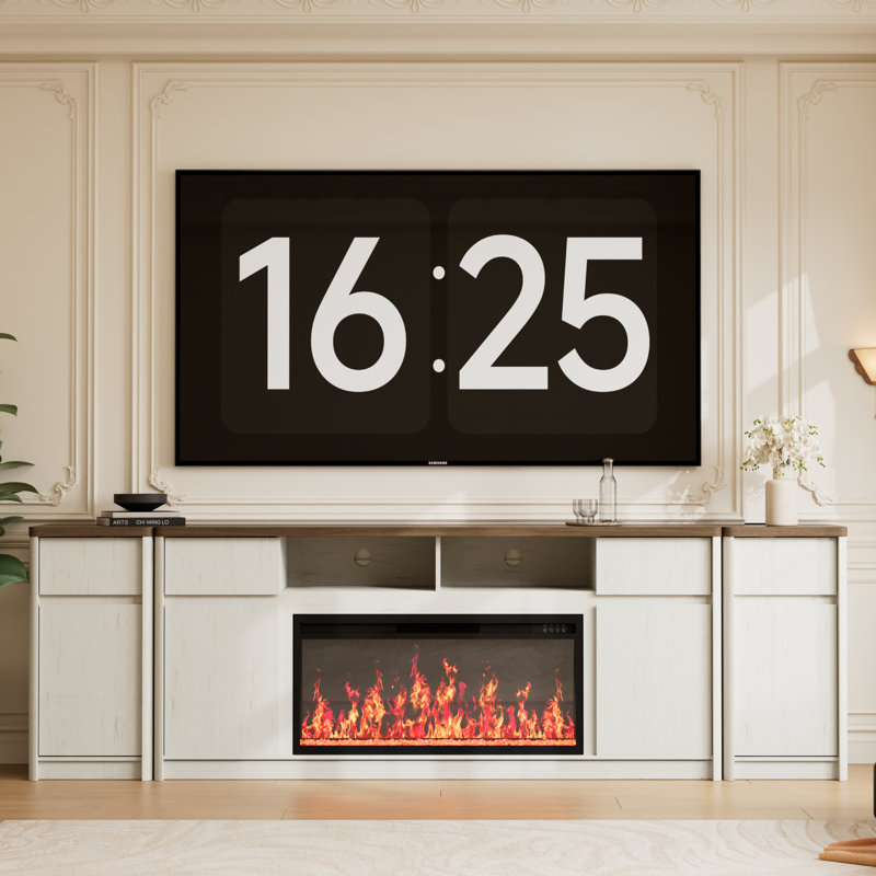 Meuble télé avec foyer, White/Brown