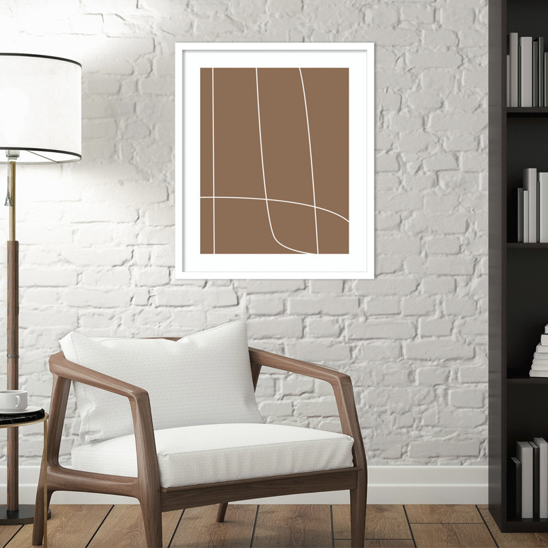 Modern Line Abstract 2 Mushroom Brown by The Creative Bunch Studio, White Framed, 17" H x 14" W